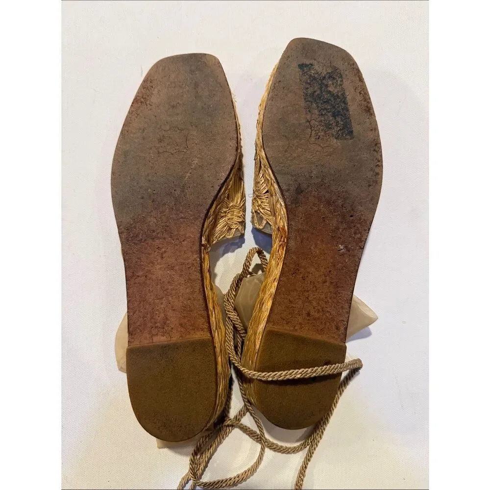 Stuart Weitzman Beige Tan Floral Rope Espadrille Sandals